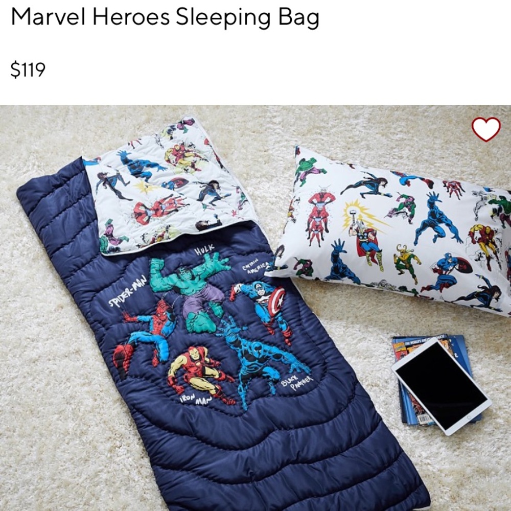 NEW Marvel Comics Pottery Barn Kids Sleeping Bag & Glow Pillowcase